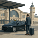 Illustration d’une prise en charge taxi claire et organisée à la sortie de Gare de Lyon. L’image évoque la rapidité, la fiabilité et la sérénité d’un trajet réservé à l’avance.
